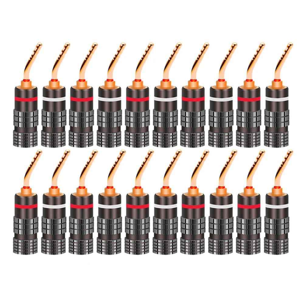 20pcs/10pairs BANANA PLUGS 24K Gold-plated 4MM Banana Connector with Screw Lock For Audio Jack Speaker Plugs Black&Red