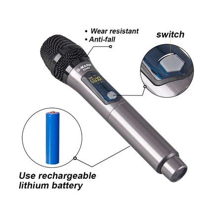 Wireless Microphone G-MARK X220U UHF Karaoke Mic With Rechargeable Lithium Battery Receiver Work 5 Hours For Speakers