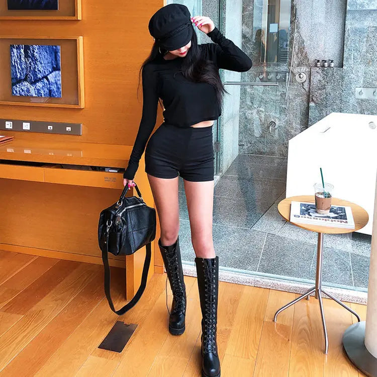 Black White Sports Elastic Casual Sexy Shorts Woman Luxury Korean Aesthetic Hot Wide Leg Summer High Waist Women's Shorts Tight