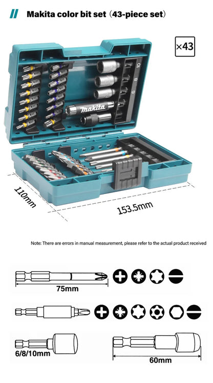 Makita B-55697 Electric Screwdriver Bits Set 43Pcs Colour Coded Cross Flower Type Hexagon Socket Bit Power Tool Attachments