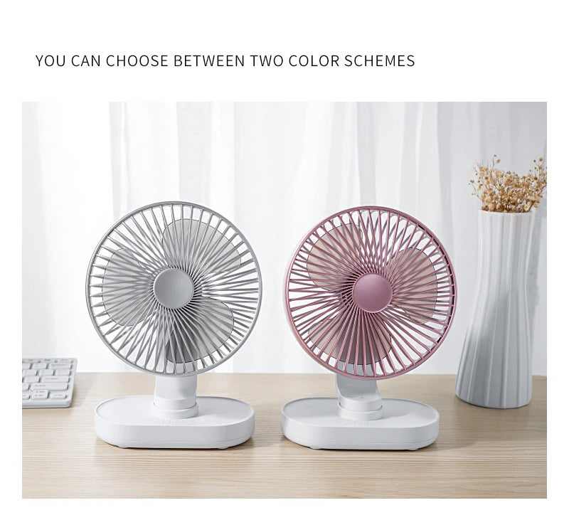 Electric USB Auto Rotation Desktop Fan 3600mAh Rechargeable Air Cooling Conditioner 4 Speed Wind Silent Portable for Home Office