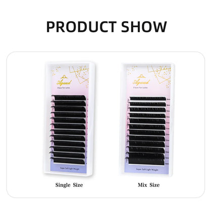AGUUD Matte Dark Black Ellipse Flat Lashes 0.15 0.20 B C CC D DD Double Split Tip Individual Flat False Eyelashes Makeup Cilia