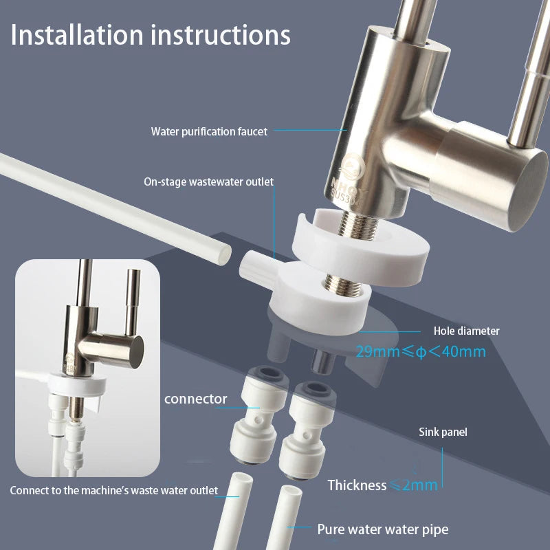 304 Stainless Steel Kitchen Water Faucet Chrome Plated 1/4 Inch Connect Reverse Osmosis Faucet For Drinking Water Purifier
