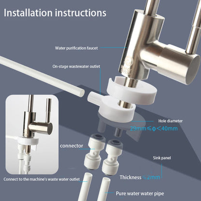 304 Stainless Steel Kitchen Water Faucet Chrome Plated 1/4 Inch Connect Reverse Osmosis Faucet For Drinking Water Purifier