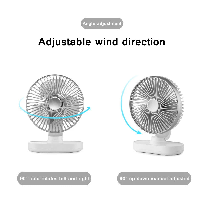 Electric USB Auto Rotation Desktop Fan 3600mAh Rechargeable Air Cooling Conditioner 4 Speed Wind Silent Portable for Home Office