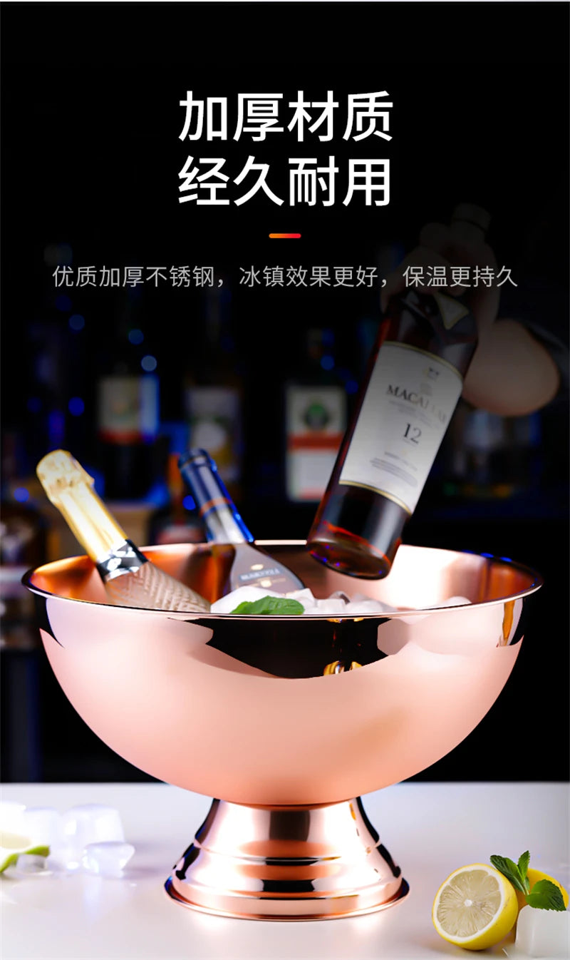Aixiangru 13.5L Ice Bucket With Deer Head Handle Beer Holde Whiskey Wine Cooler Stainless Steel Champagne Basin Bar Accessories