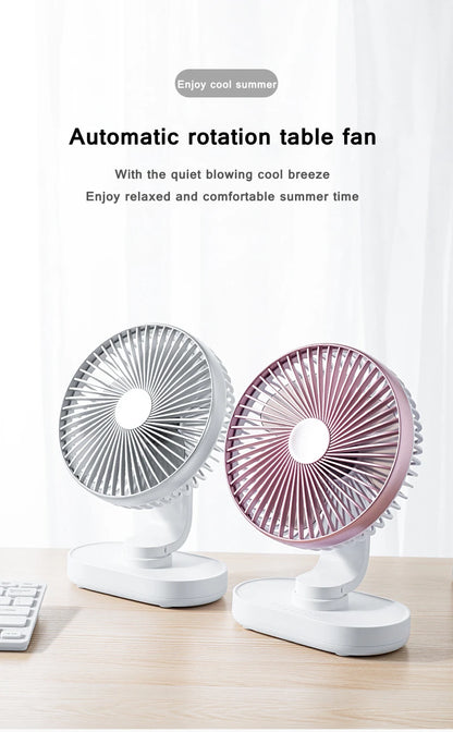 Electric USB Auto Rotation Desktop Fan 3600mAh Rechargeable Air Cooling Conditioner 4 Speed Wind Silent Portable for Home Office