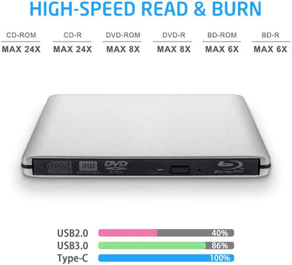 External USB3.0 Bluray Burner Writer Optical BD-RE Recorder 3D BD-ROM Blu-Ray Reader Bluray Play DVD Recorder for Laptop/Desktop