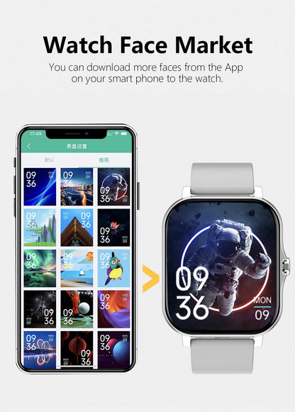Smart watch with full touch screen, call, message reminder, music control and other functions, compatible with iPhone/android mo