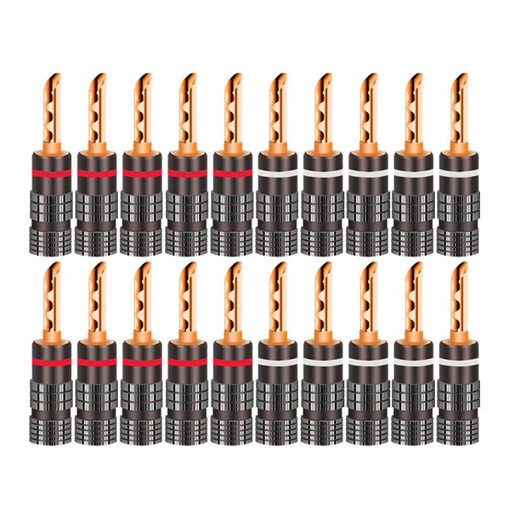 20pcs/10pairs BANANA PLUGS 24K Gold-plated 4MM Banana Connector with Screw Lock For Audio Jack Speaker Plugs Black&Red