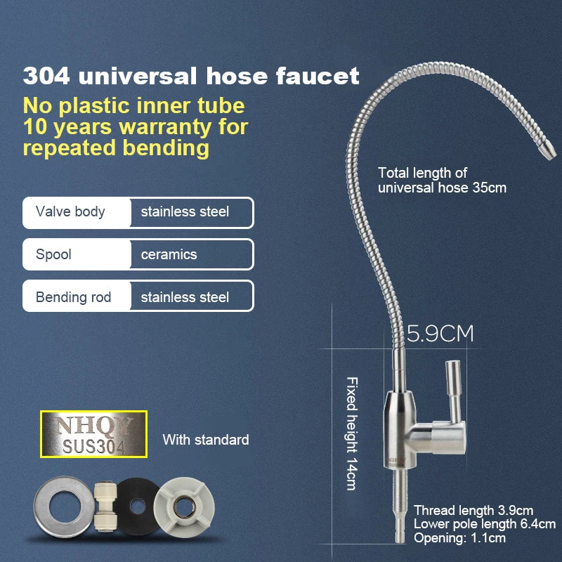 304 Stainless Steel Kitchen Water Faucet Chrome Plated 1/4 Inch Connect Reverse Osmosis Faucet For Drinking Water Purifier