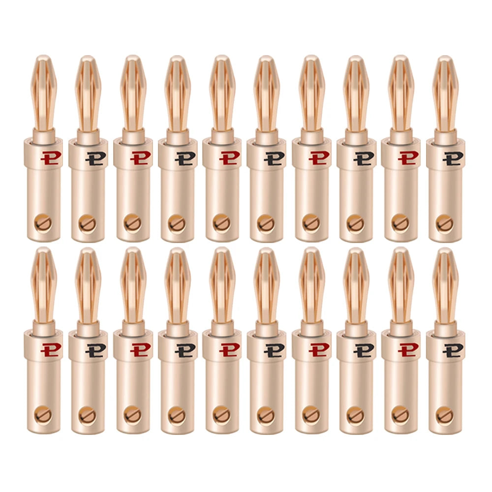 20pcs/10pairs BANANA PLUGS 24K Gold-plated 4MM Banana Connector with Screw Lock For Audio Jack Speaker Plugs Black&Red