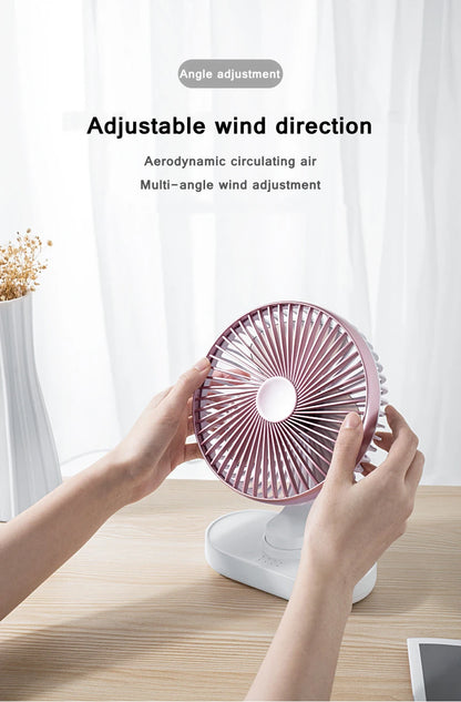 Electric USB Auto Rotation Desktop Fan 3600mAh Rechargeable Air Cooling Conditioner 4 Speed Wind Silent Portable for Home Office