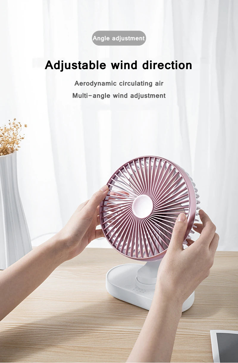Electric USB Auto Rotation Desktop Fan 3600mAh Rechargeable Air Cooling Conditioner 4 Speed Wind Silent Portable for Home Office