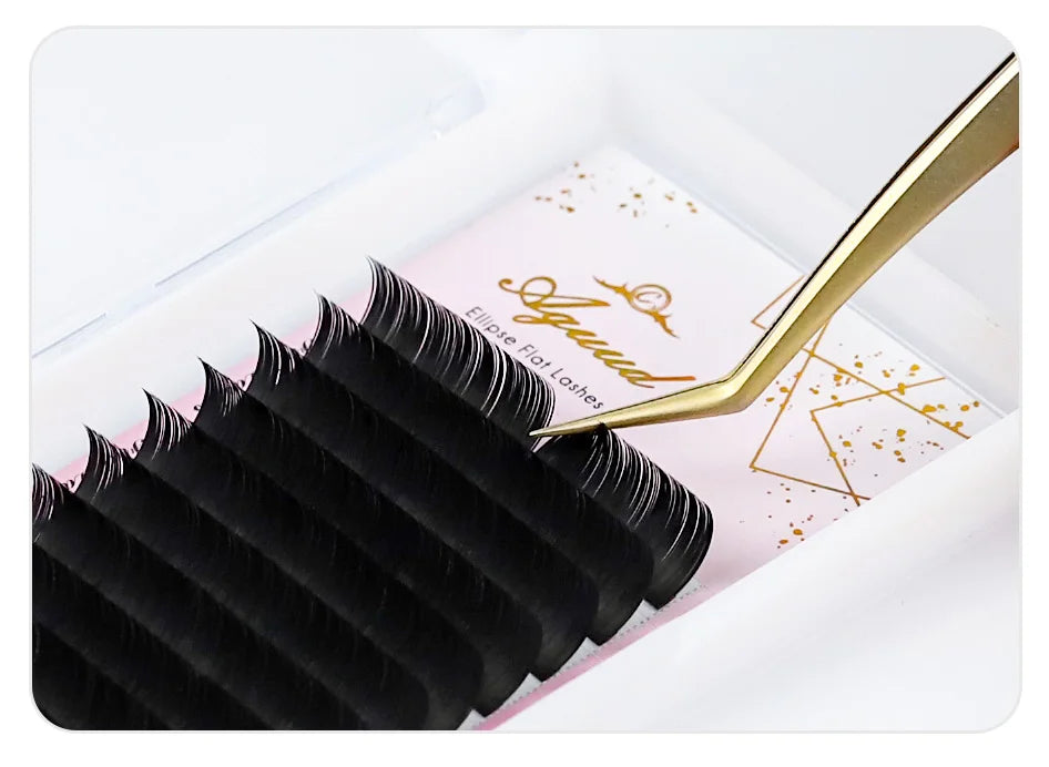 AGUUD Matte Dark Black Ellipse Flat Lashes 0.15 0.20 B C CC D DD Double Split Tip Individual Flat False Eyelashes Makeup Cilia