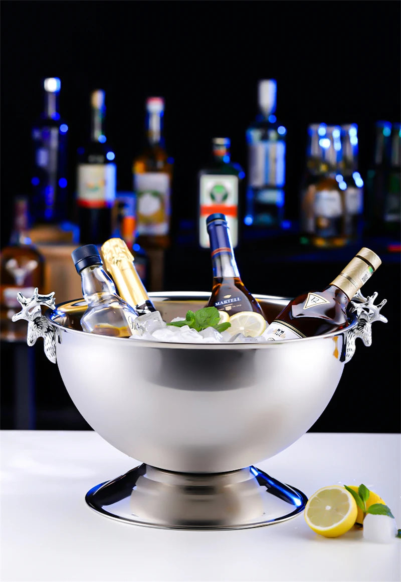 Aixiangru 13.5L Ice Bucket With Deer Head Handle Beer Holde Whiskey Wine Cooler Stainless Steel Champagne Basin Bar Accessories