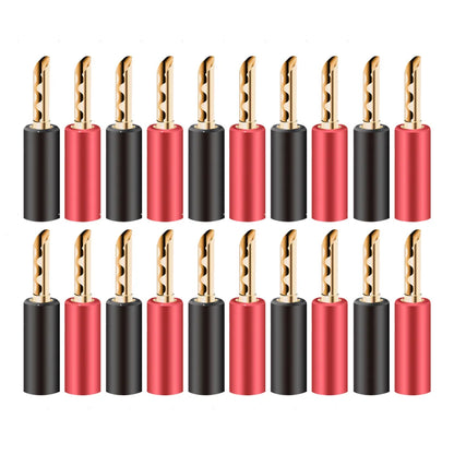 20pcs/10pairs BANANA PLUGS 24K Gold-plated 4MM Banana Connector with Screw Lock For Audio Jack Speaker Plugs Black&Red