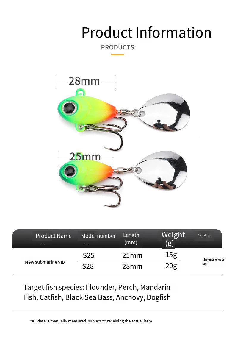 Wobble Rotating Metal VIB Vibration Bait Spinner Spoon Jig Fishing Lures 15g 20g Artificial Hard Baits Sequins Pesca Lure