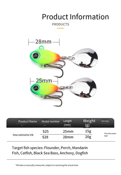Wobble Rotating Metal VIB Vibration Bait Spinner Spoon Jig Fishing Lures 15g 20g Artificial Hard Baits Sequins Pesca Lure