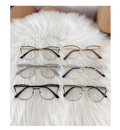 CAIDERONI Trend Cat Eye Women Fashion Anti Blue Light Metal Glasses Butterfly Customized Lens Reading Glasses Women Myopic 25062