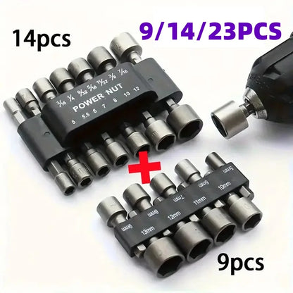 9/14/23pcs/set 5mm-13mm Hex SocketS Sleeve Nozzles Nut Driver Set Power Nuts Driver Socket Screwdriver Set Bits Sets Tools
