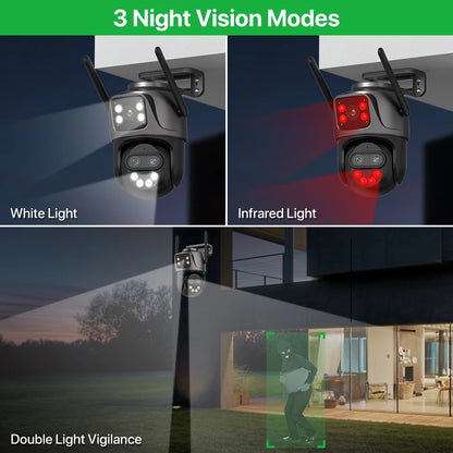 6K 9MP HD IP Camera Outdoor Three-Lens External WiFi Camera 4K/2K Dual Screen Security PTZ Cam Auto Tracking Surveillance iCSee