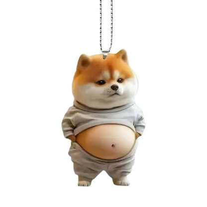 Fat Puppy Keychain 2D Flat Acrylic Cartoon Dog Ornament Car Mirror Backpacks Hanging Pendant For Home Decor