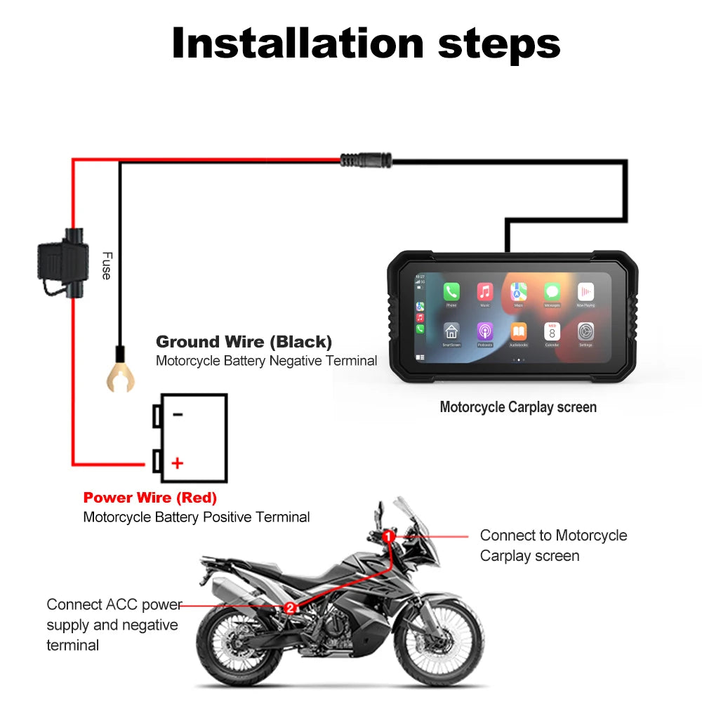 BEPOCAM 5"/6.25" Motorcycle GPS Navigation DVR Carplay Screen for Moto Dual Cameras Drive Recorder IPX7 Waterproof Moto Monitor