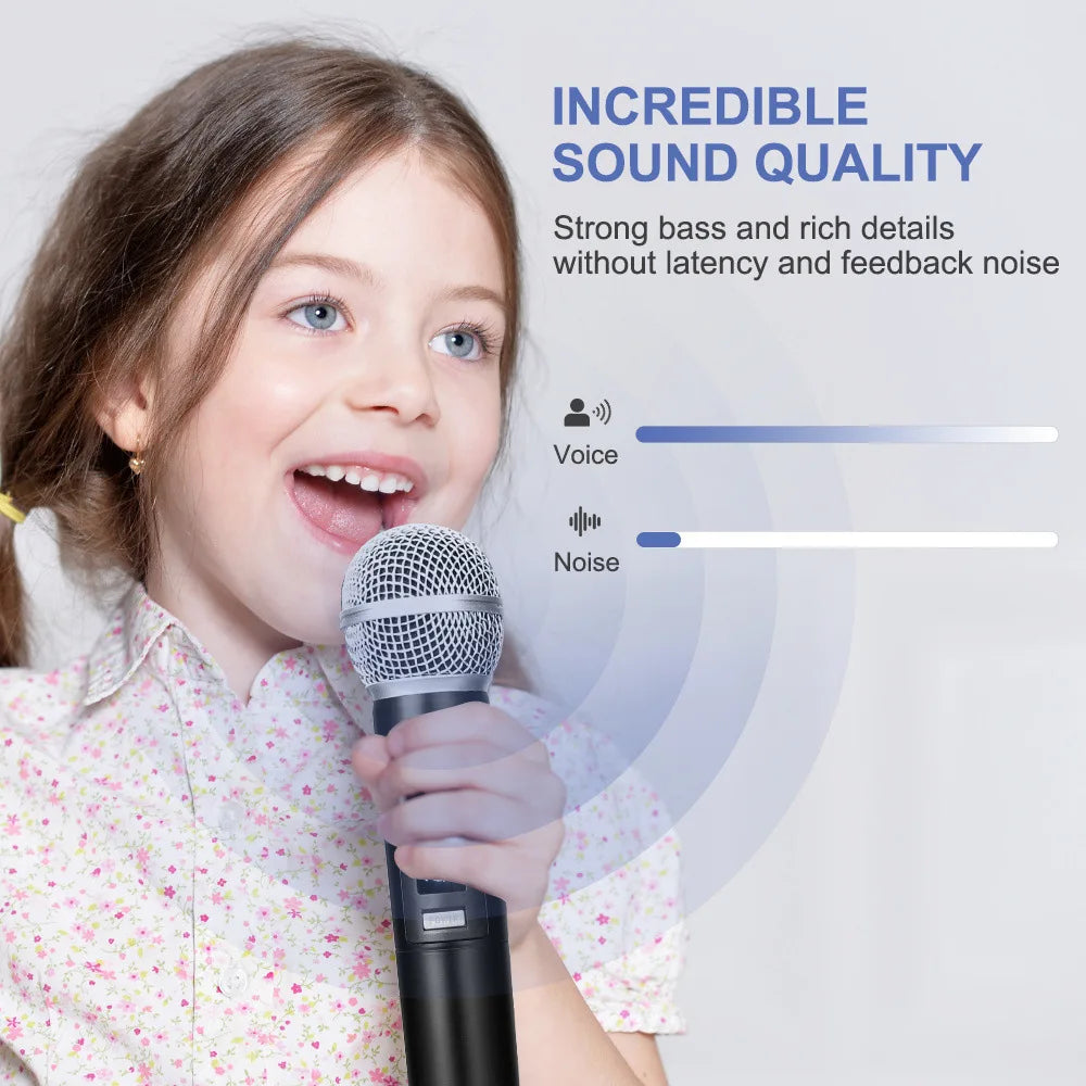 2.4G Wireless Microphone 2 Channels UHF Handheld Microphone Mic Rechargeable Microphone for Karaoke Live Wedding Party Meeting