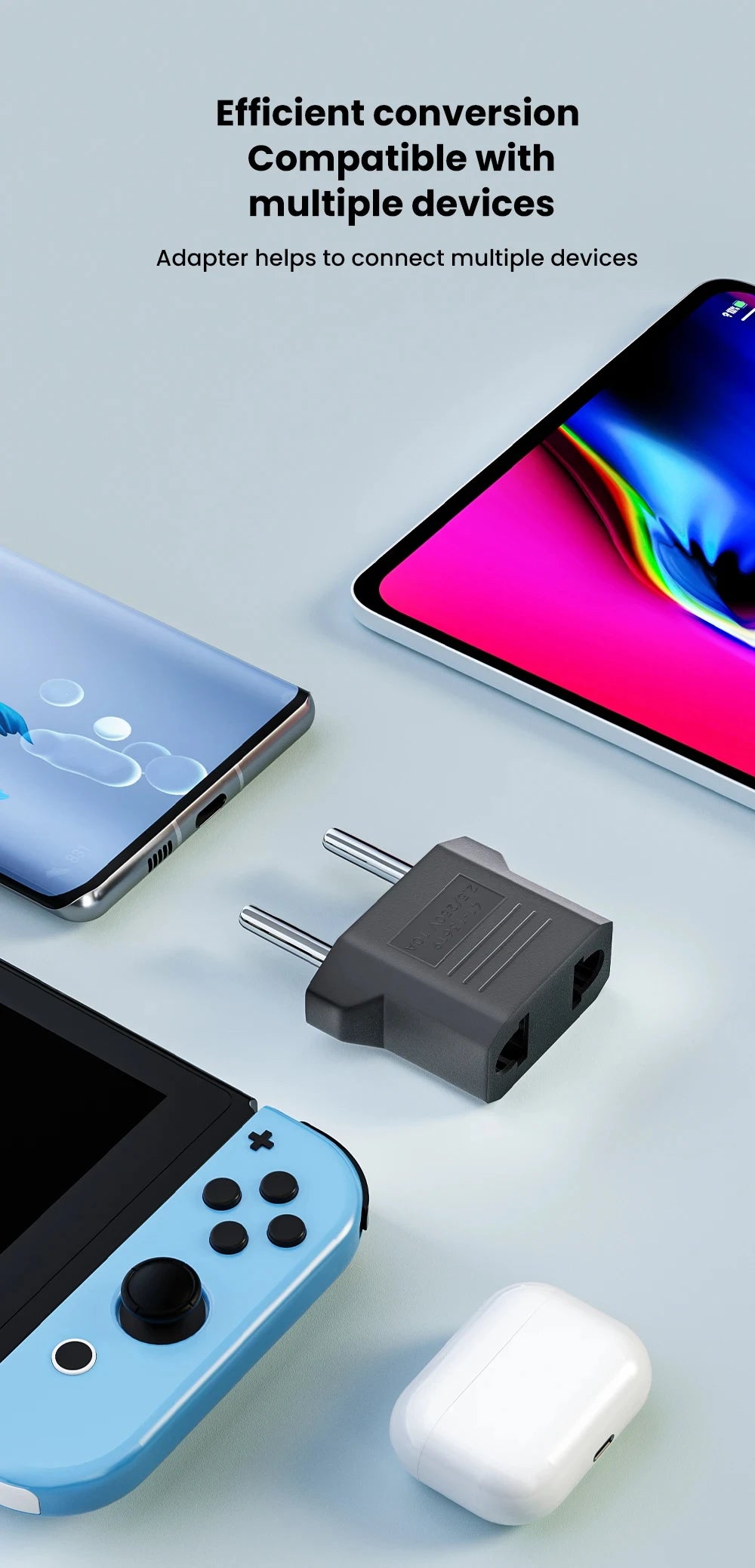 America European Mini US To EU Power Plug Adapter Russia Australia Travel Plug Converter Adapter Korea 4.0mm 4.8mm Plug 6A 125A
