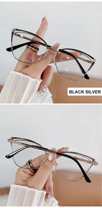 CAIDERONI Trend Cat Eye Women Fashion Anti Blue Light Metal Glasses Butterfly Customized Lens Reading Glasses Women Myopic 25062