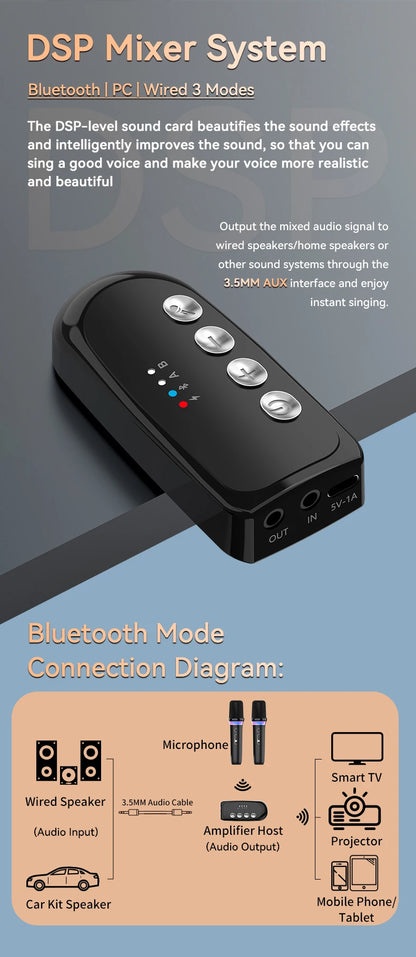 New DS-K2 Karaoke Companion Bluetooth Wireless Moving-Coil Microphone With RGB Light KTV DSP Mixer System For Wired Speaker Car