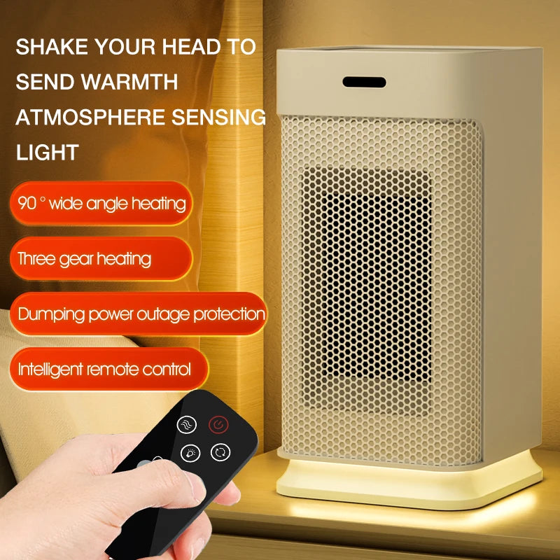 Portable PTC ceramic electric heater with multi-stage adjustment, silent, small household fan and night light heater.