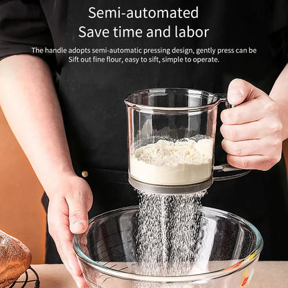HOMEFISH Kitchen Baking Cake Flour Sieve 40 Mesh Semi-automatic Filter Sieve Flour Sieve With Capacity Scale