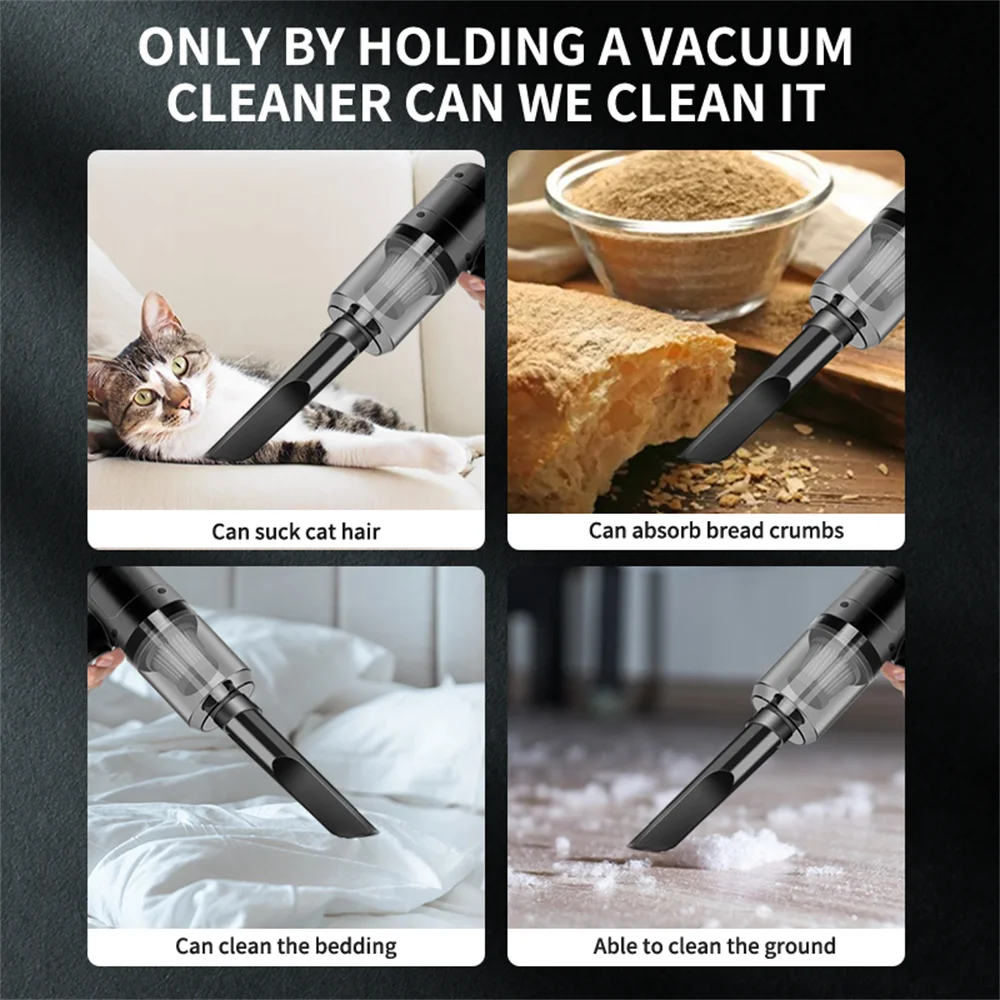 Cordless Handheld Vacuum Cleaner High Power Mini Portable Car Dust Collector with Hairdryer Function for Auto Interior Cleaning