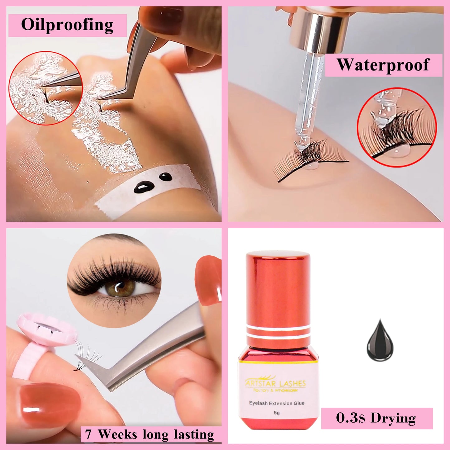 ARTSTAR 5ml Lash Extension Glue 0.3s Fast Drying Waterproof and Oil proof Black Korean Lash Glue Private Label Customization