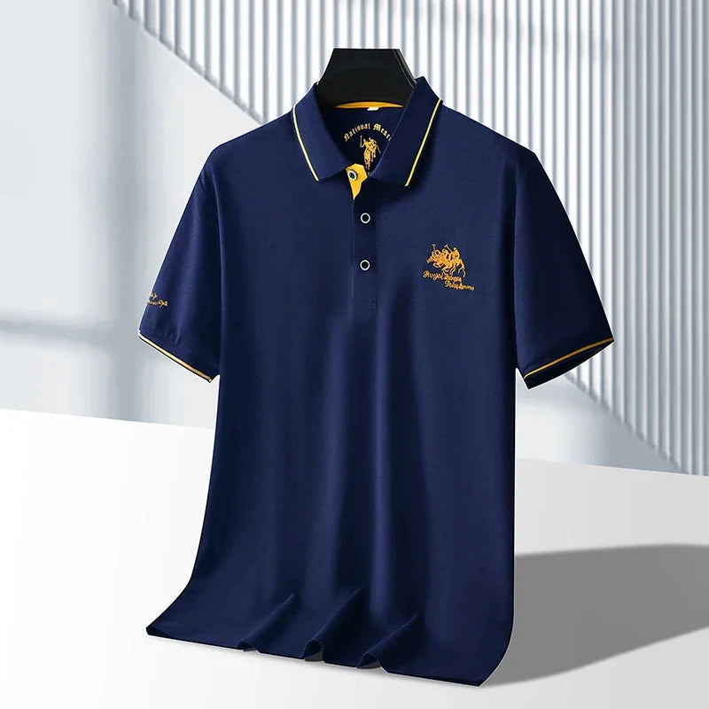 Men's Business Casual Short Sleeved Embroidered Solid Color Polo Shirt Fashionable Breathable Comfortable Summer Versatile Top