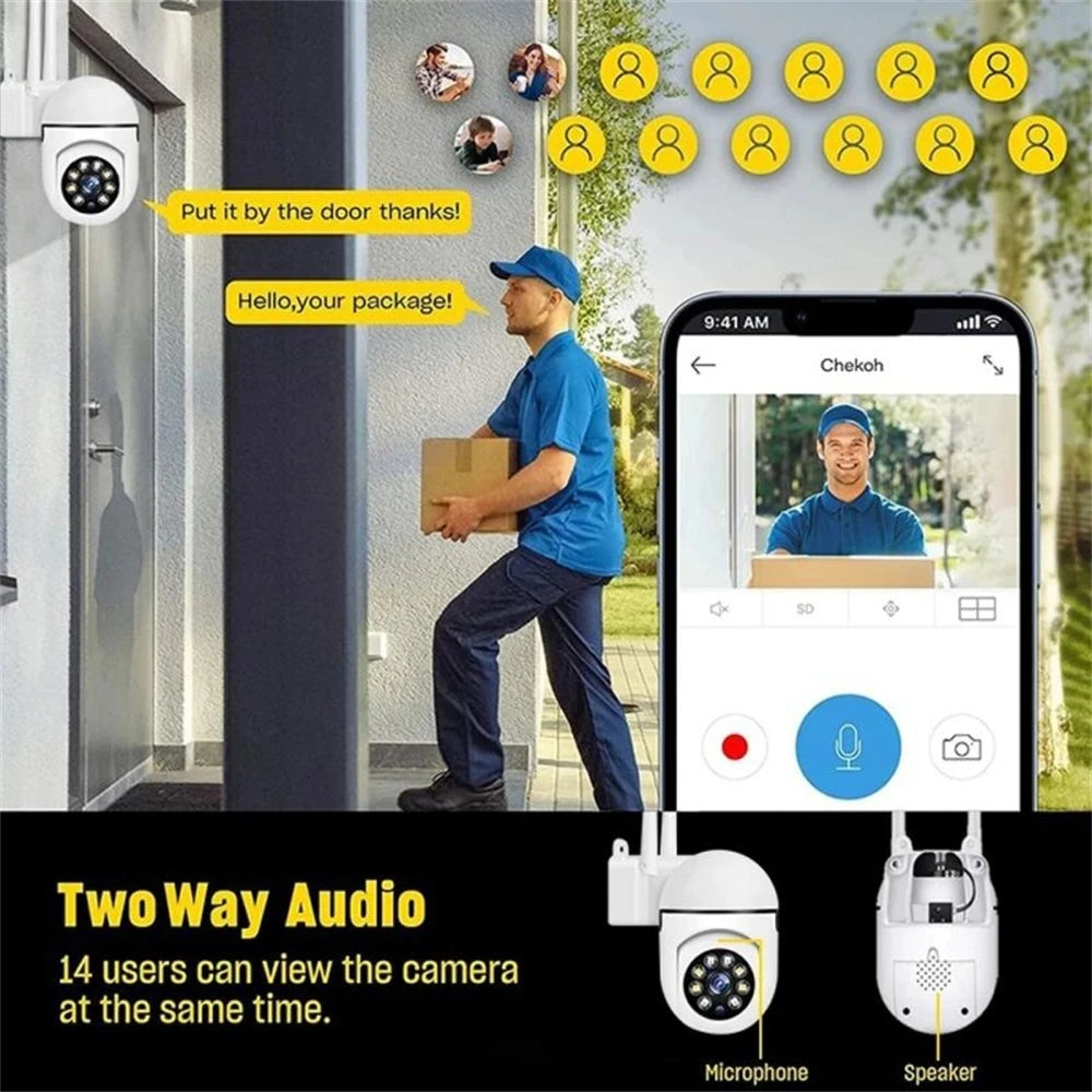8MP Wireless IP Outdoor Security Surveillance Camera PTZ with 4X Zoom AI Human Tracking Two-way Audio HD Night Vision Color