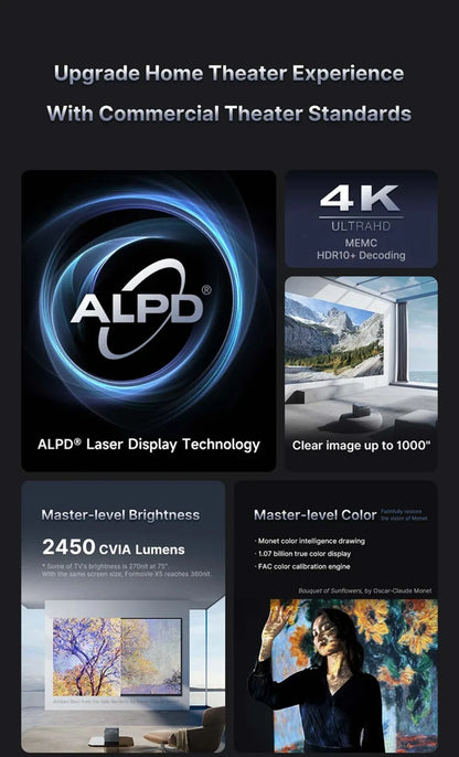 4K Laser Projector Formovie Fengmi X5 Pro ALPD 2450CVIA 4500 Anis Lumens Cinema Grade Home Theater Projectors Portable Smart