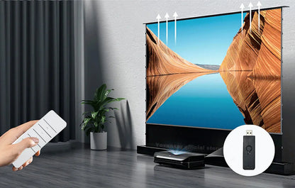 2025 New 120 inch ALR Rejecting Motorized Electric Tab Tension Floor Rising Projector Screen Square Shell  for UST Projector