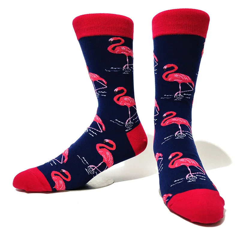 58 Style Cartoon Men Socks Fish bird parrot shark Theme Cotton Novelty Funny Hip Hop Trend Street Long Socks