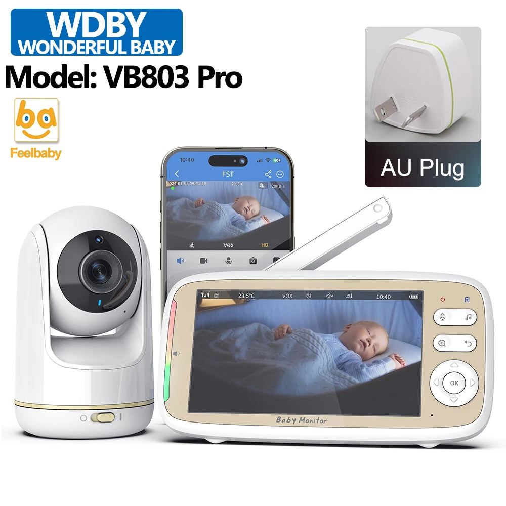 5 Inch Baby Monitor 3x Zoom PTZ Cam APP+monitor Dual Control WIFI Electronic Baby Sitter Two Way Audio Night Vision Baby Phone