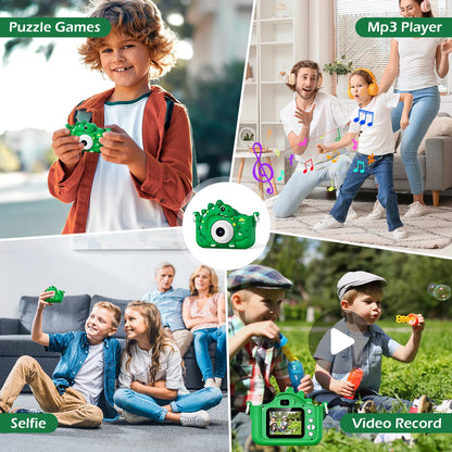 Kids Digital Camera with 32GB Card Dinosaur Mini Camera Toys 1080P HD Vlogging Photography Camera for Christmas Birthday Gifts
