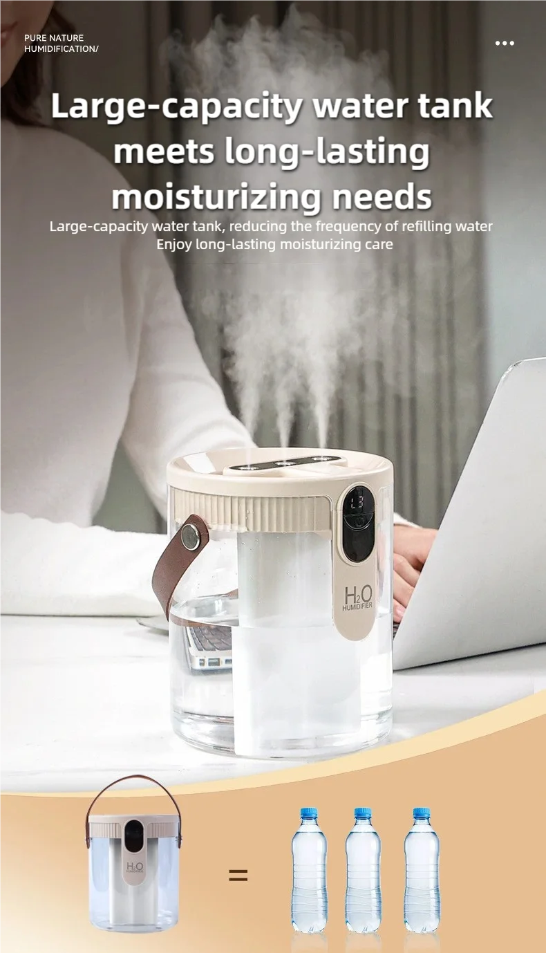 TINSOL 1.5L Air Humidifier USB-Charging Aromatherapy Diffuser 3-Port Spray Air Purifier Home Bedroom Aromatherapy Lamp