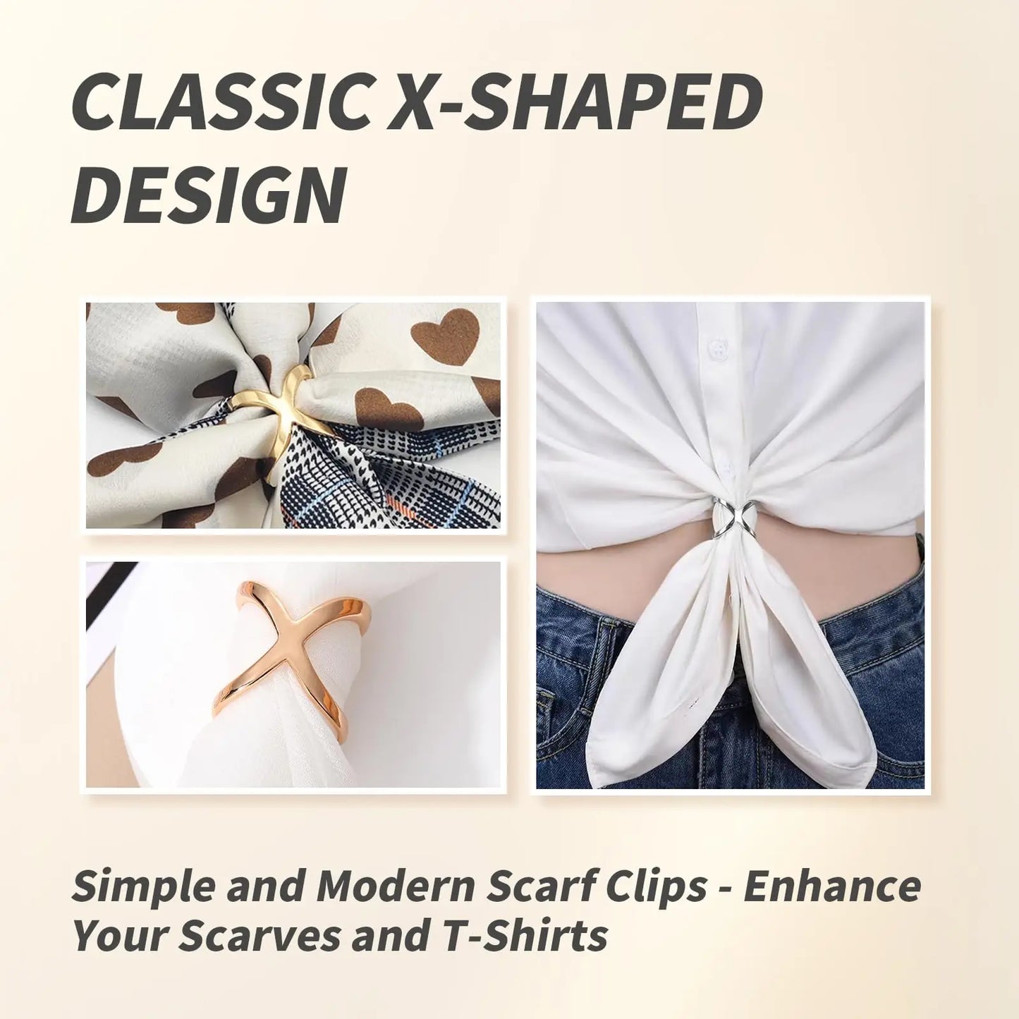 X-Shaped Scarf Clips - Elegant Silk Scarf Buckle Rings for Shawl T-Shirt Hem, Multi-Functional Fashion Clips for Women
