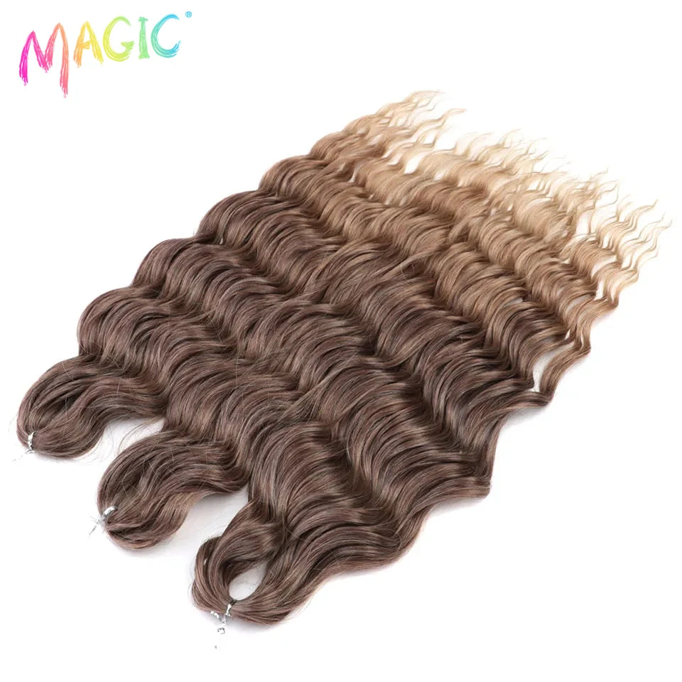 Anna Synthetic Hair 24 Inch Water Wave Braiding Hair Extensions Ombre Blonde Deep Wave Afro Curl Twist Crochet Hair for Women