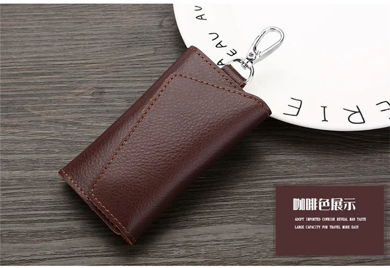 New Genuine Leather Keychain Men Key holder key organizer Pouch Car Key pouch Wallet Housekeeper Key Case Mini Card Bag