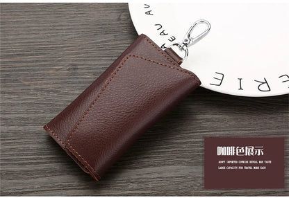 New Genuine Leather Keychain Men Key holder key organizer Pouch Car Key pouch Wallet Housekeeper Key Case Mini Card Bag
