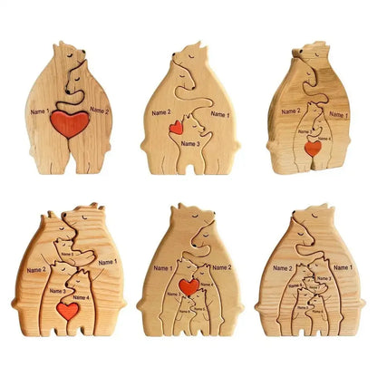 MaiLun Personalized Family Names Wooden Bear Craft Gift for Mother's Day Home Decoration