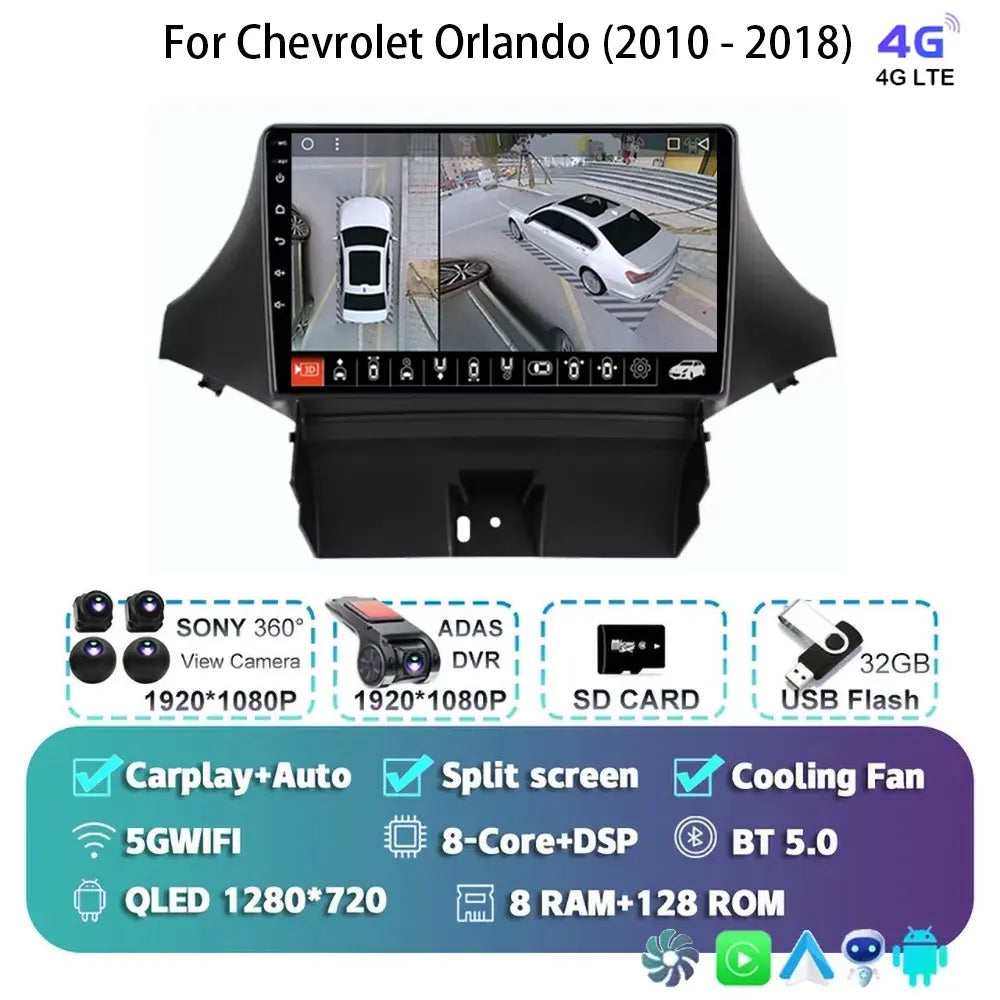 Android 15 Carplay For Chevrolet Orlando 2010 2011- 2018 Car Radio Auto 4G WIFI GPS Navigation Multimedia Video Player Stereo